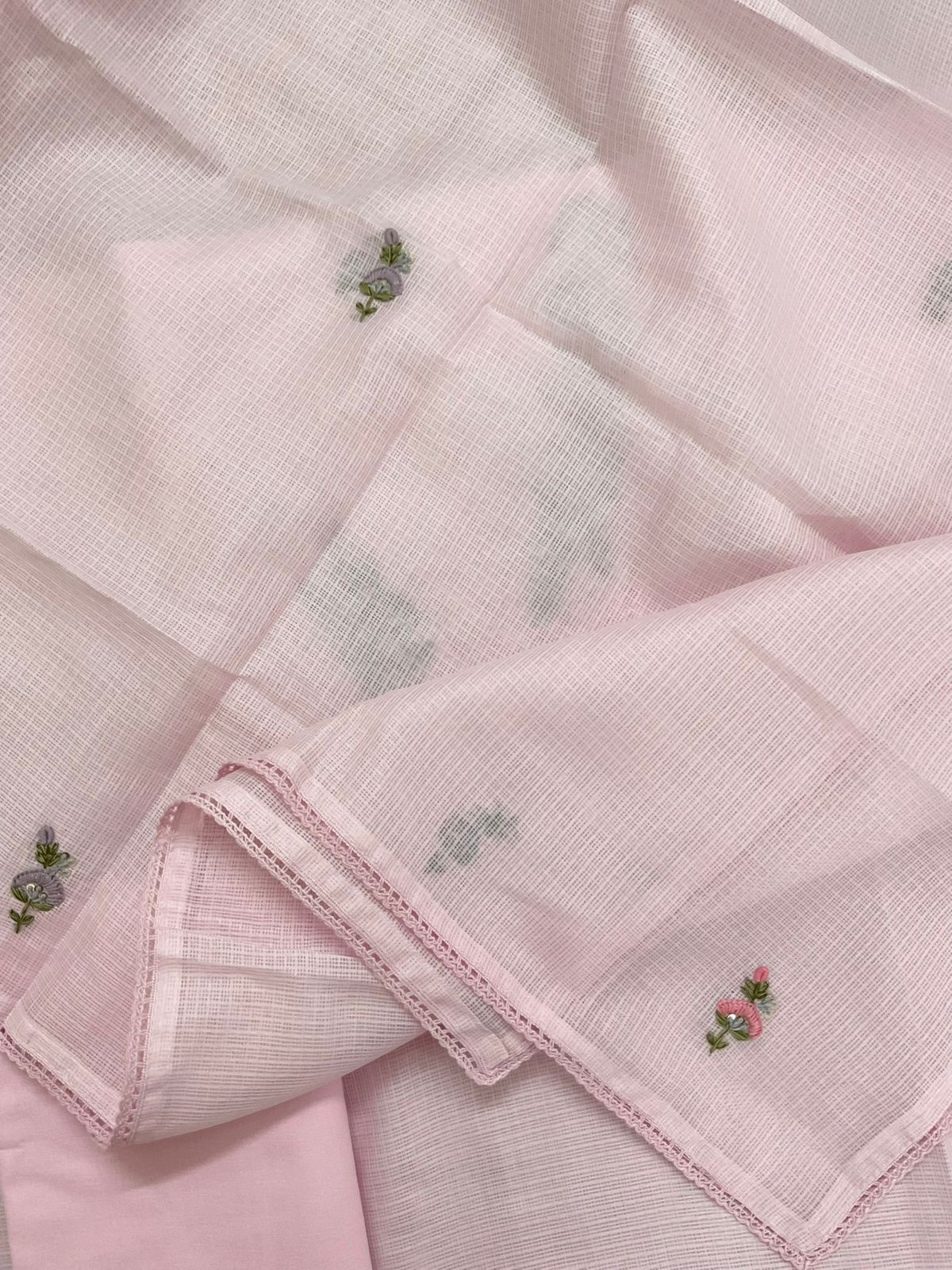 Soft Kota Silk Embroidered Suit - Pink