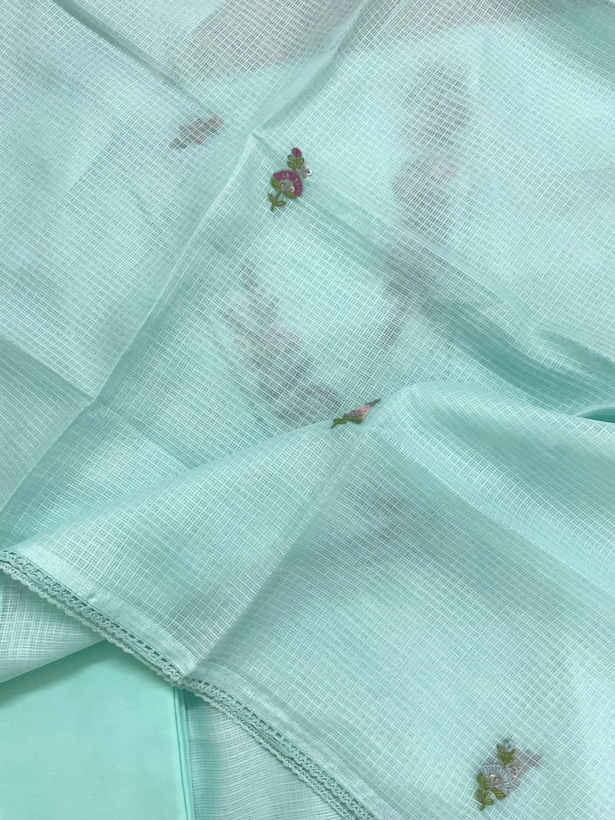 Soft Kota Silk Embroidered Suit - Blue