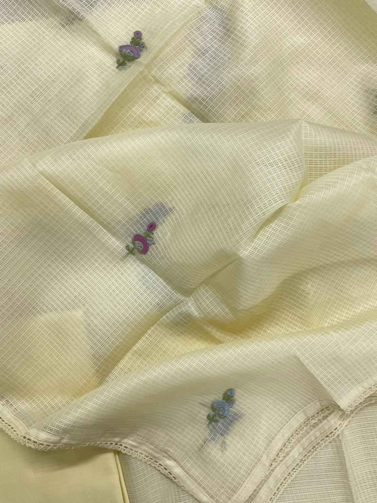 Soft Kota Silk Embroidered Suit - Yellow