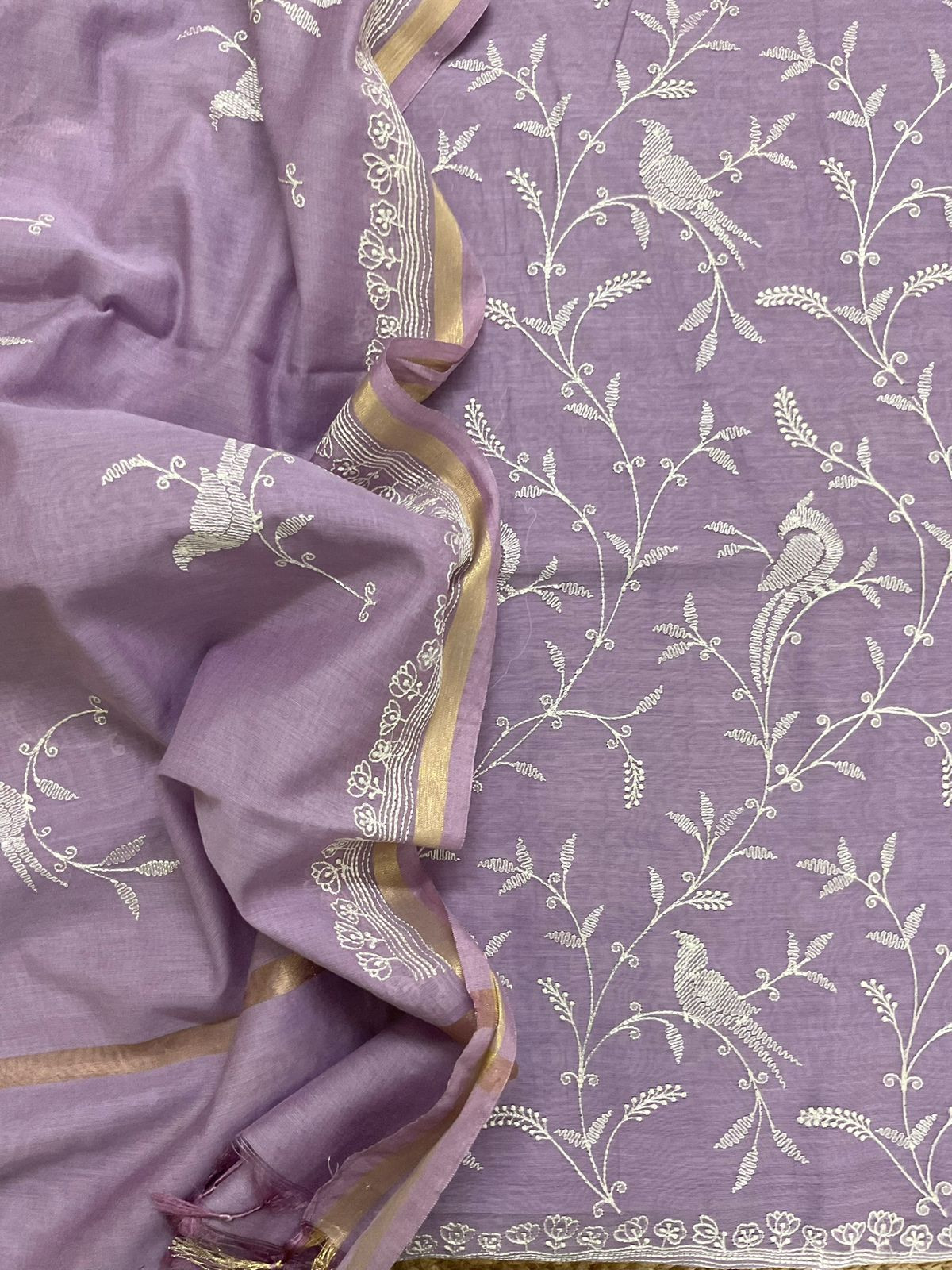 Soft Chanderi Embroidered Suit - Lavender