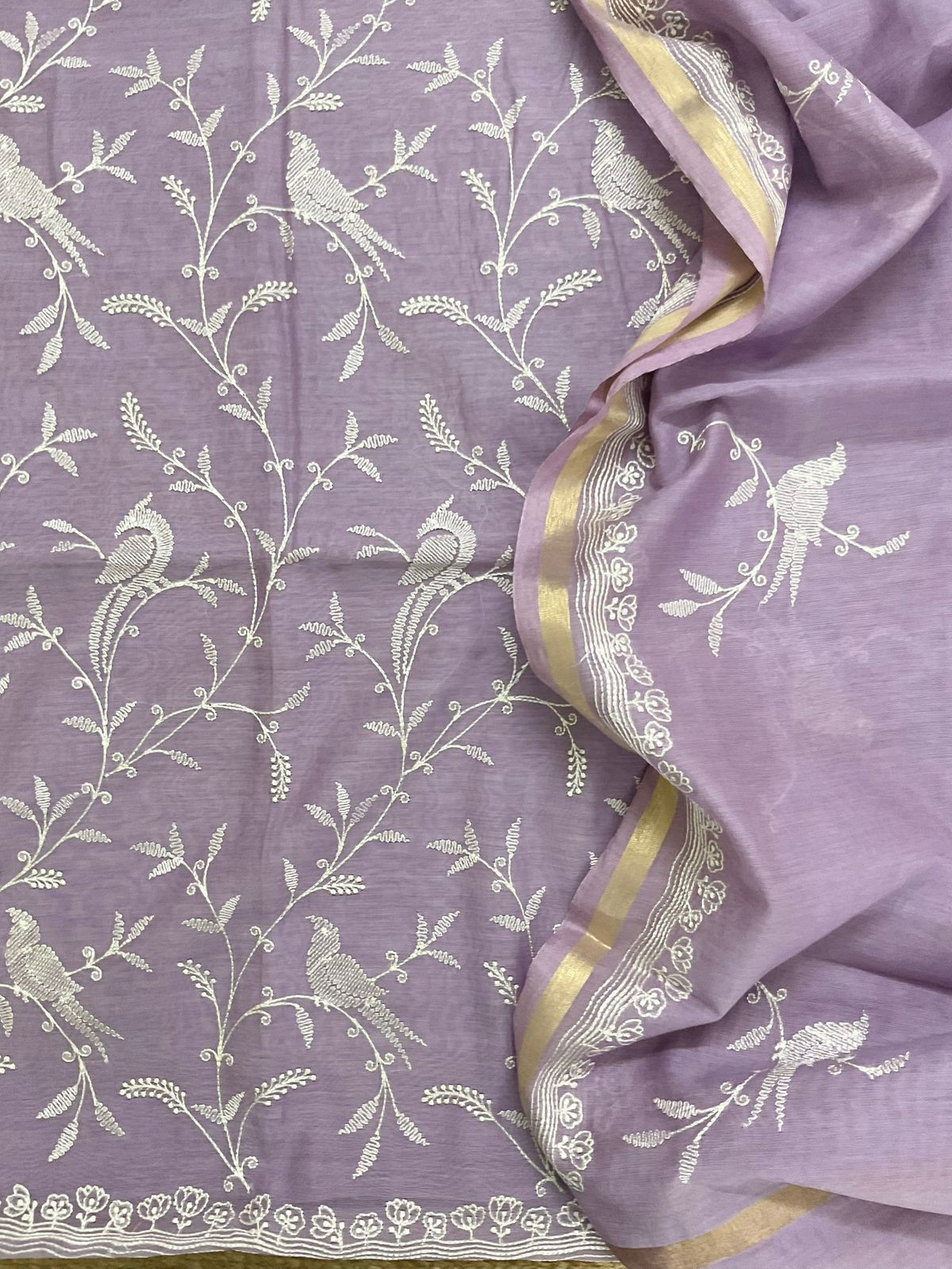 Soft Chanderi Embroidered Suit - Lavender