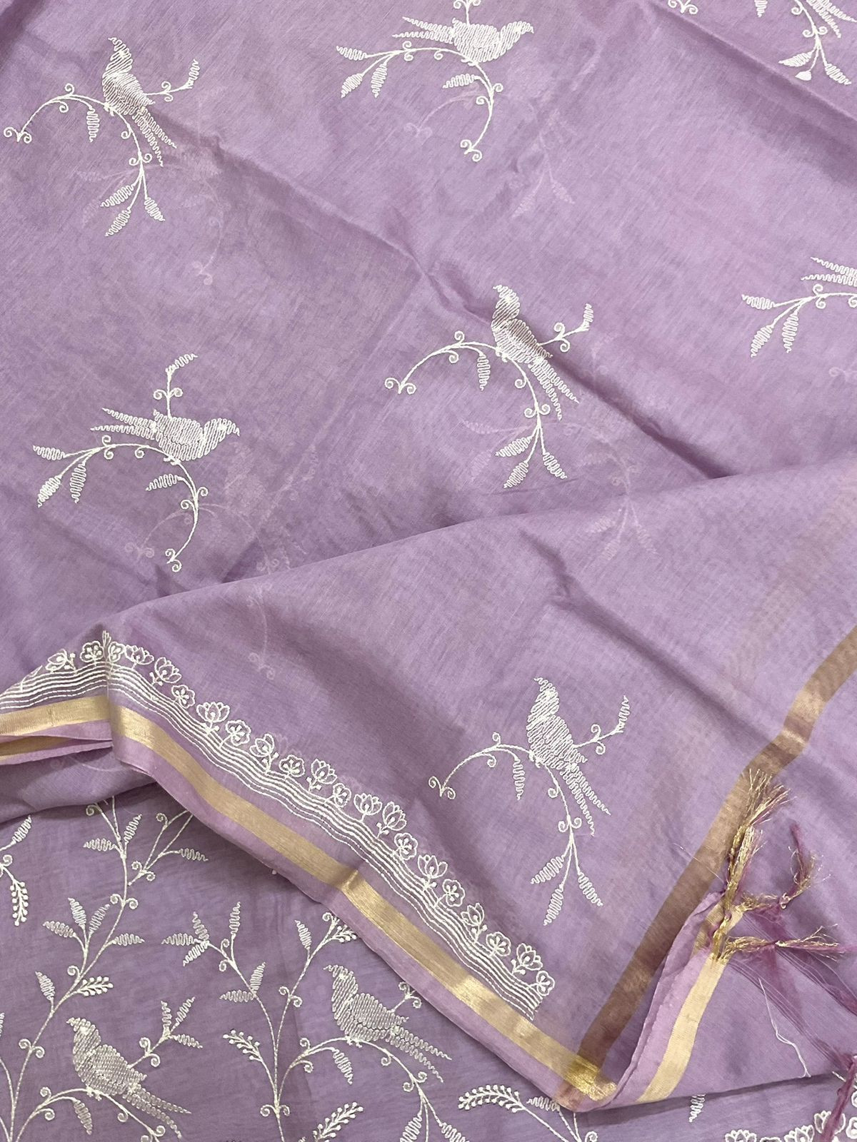 Soft Chanderi Embroidered Suit - Lavender