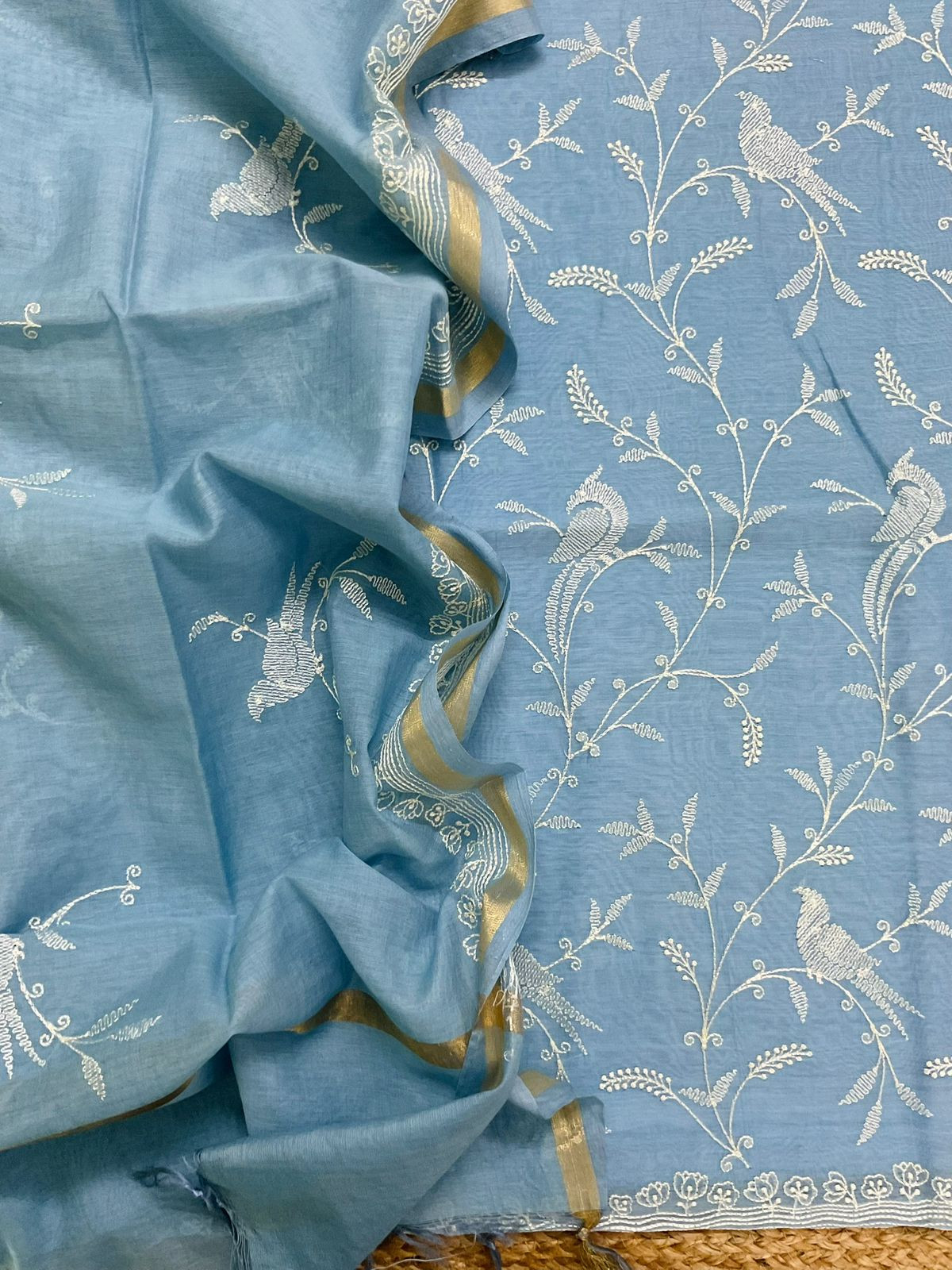 Soft Chanderi Embroidered Suit - Blue