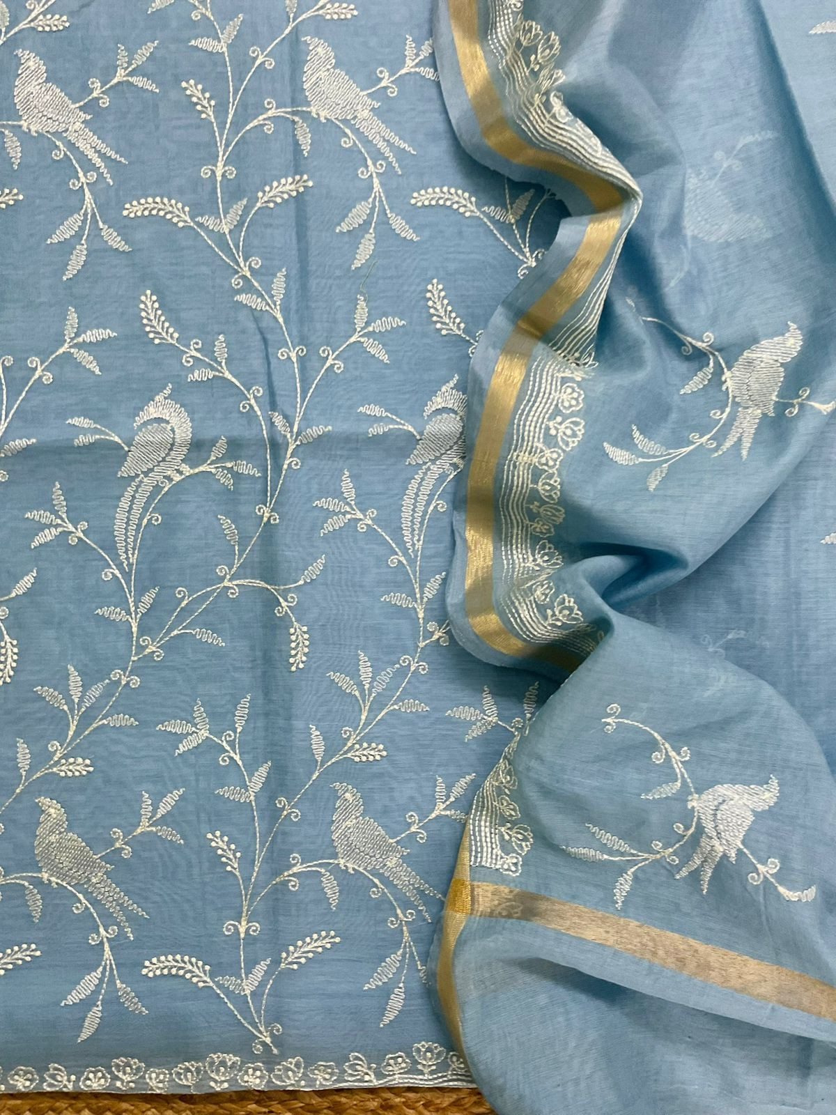 Soft Chanderi Embroidered Suit - Blue