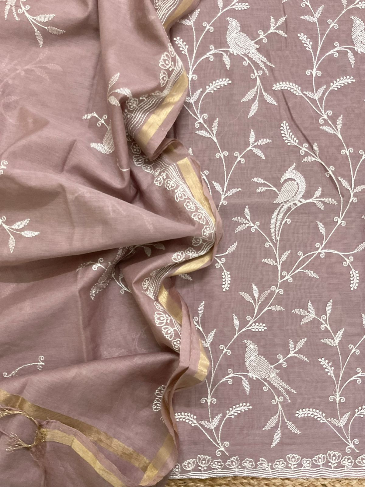 Soft Chanderi Embroidered Suit - Brown