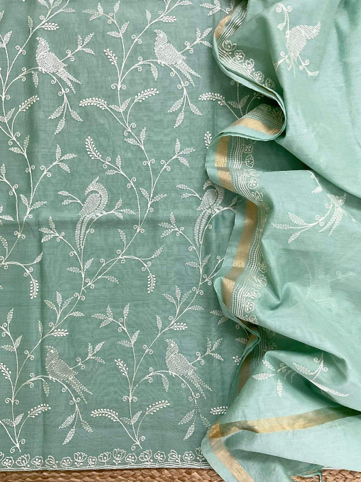 Soft Chanderi Embroidered Suit - Green