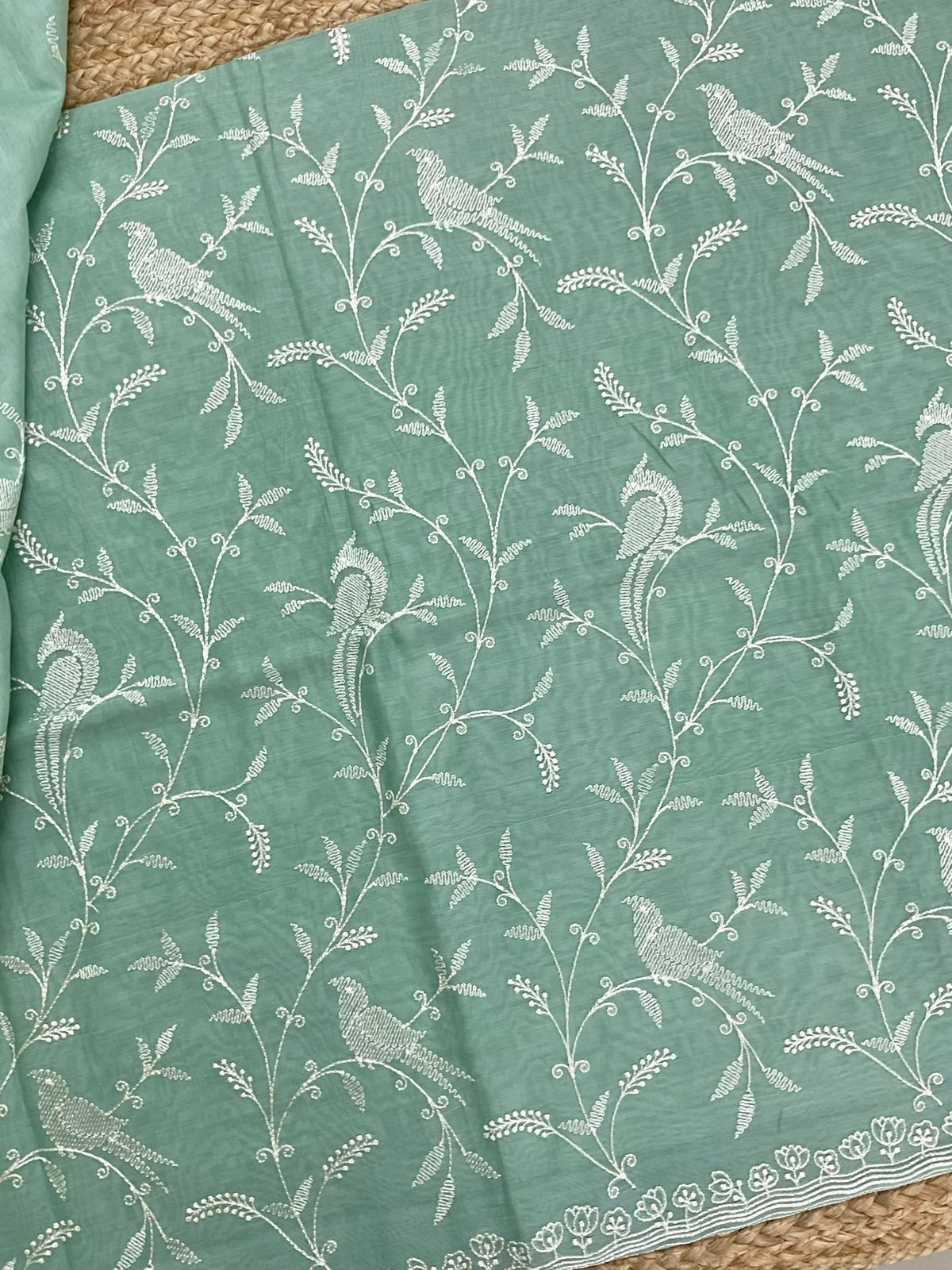 Soft Chanderi Embroidered Suit - Green