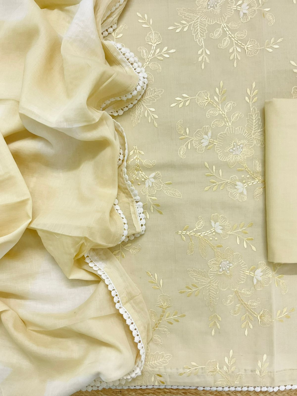 Pure Cotton Printed Embroidered Suit - Yellow