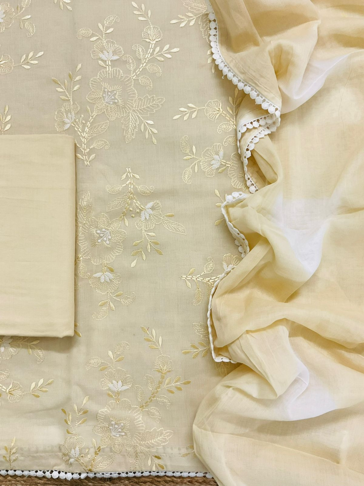 Pure Cotton Printed Embroidered Suit - Yellow