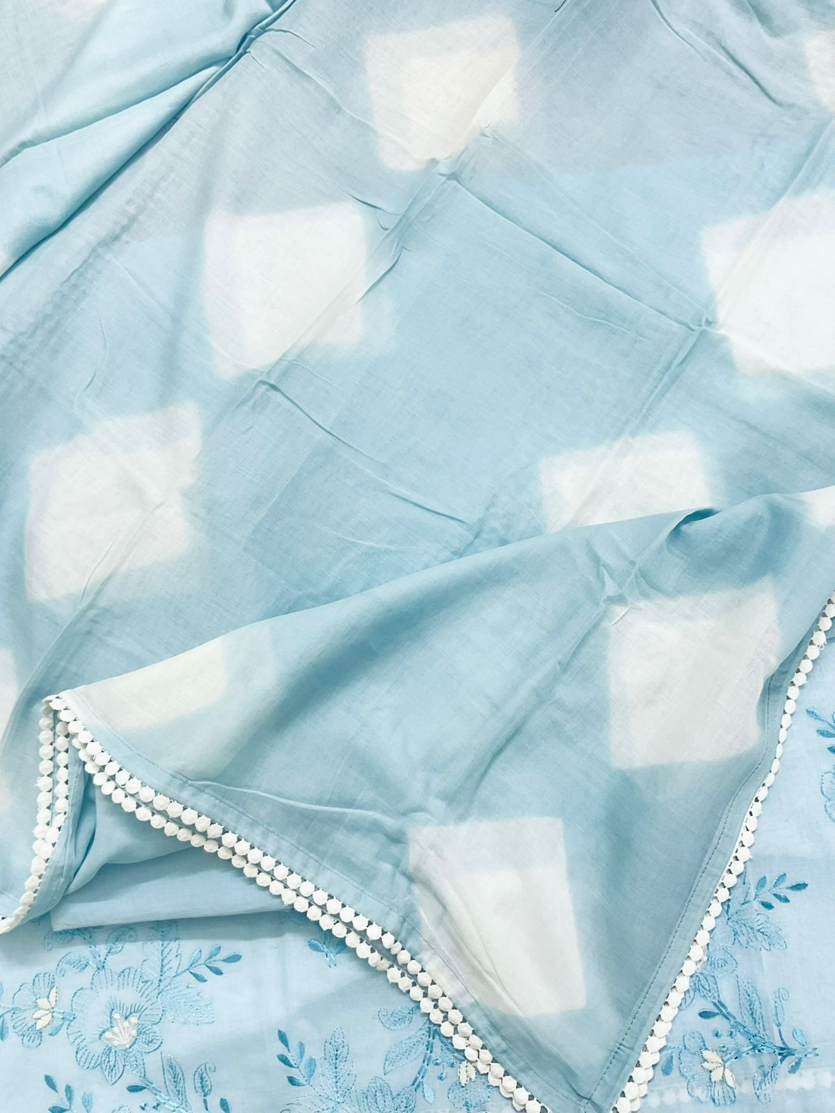 Pure Cotton Printed Embroidered Suit - Blue