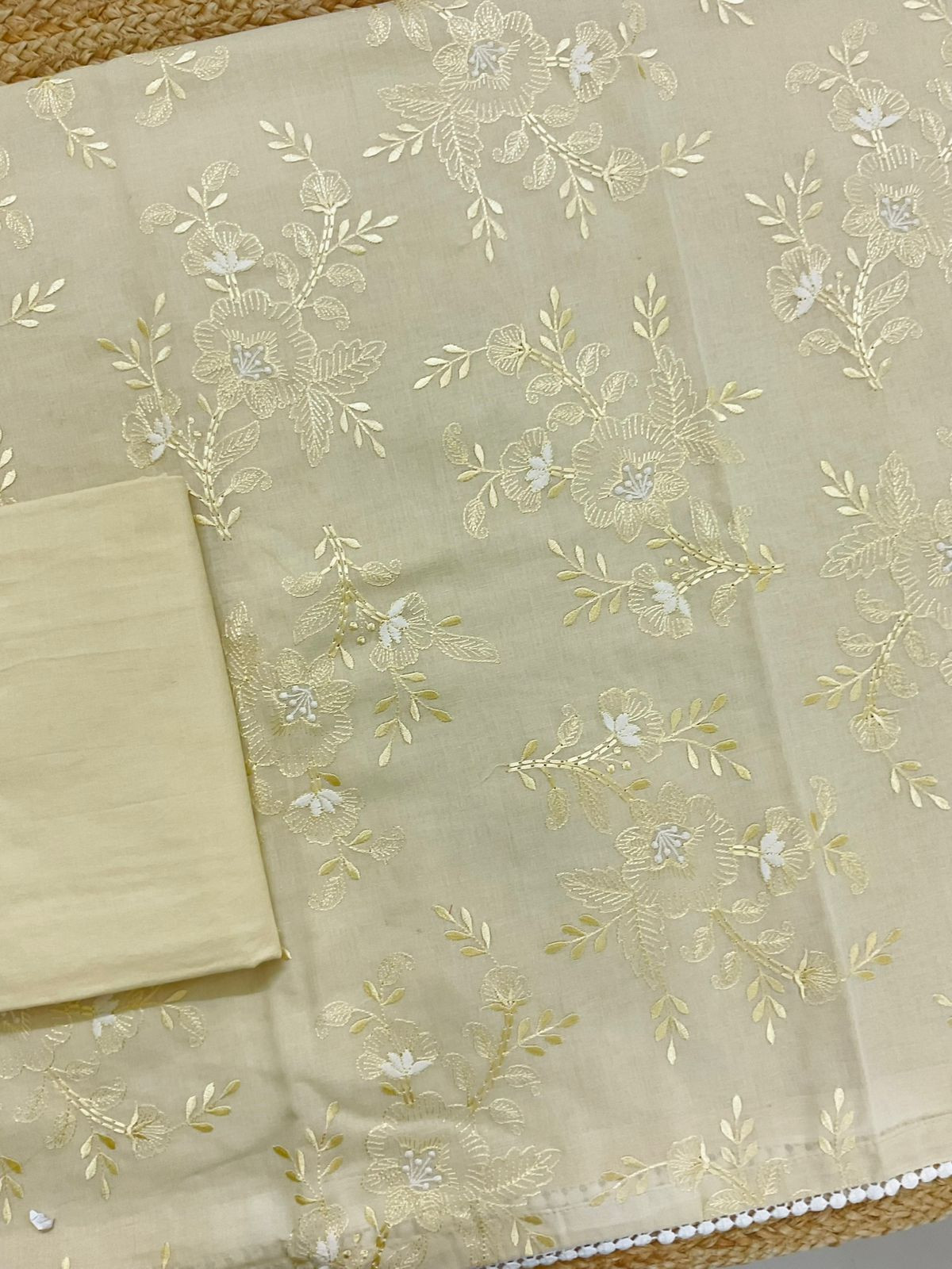 Pure Cotton Printed Embroidered Suit - Yellow