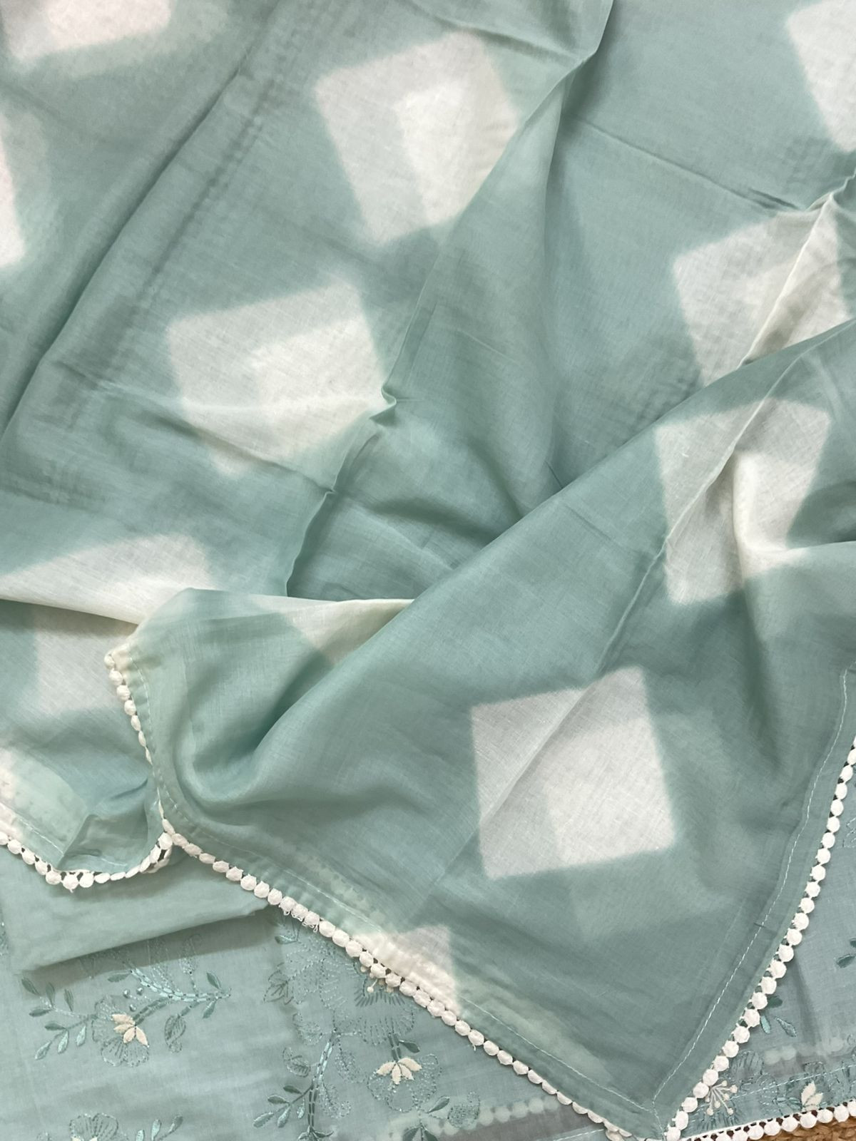 Pure Cotton Printed Embroidered Suit - Green