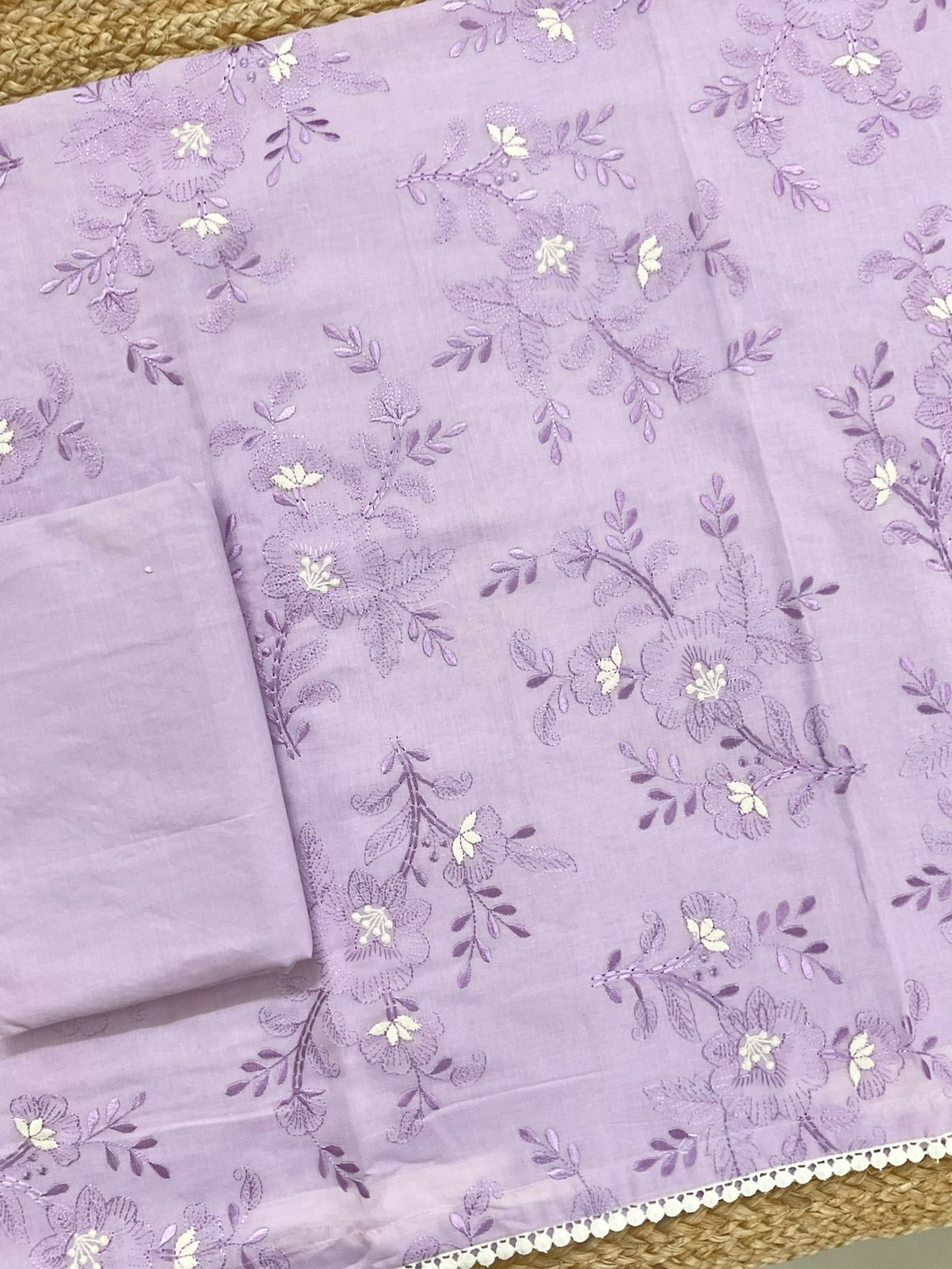 Pure Cotton Printed Embroidered Suit - Lavender