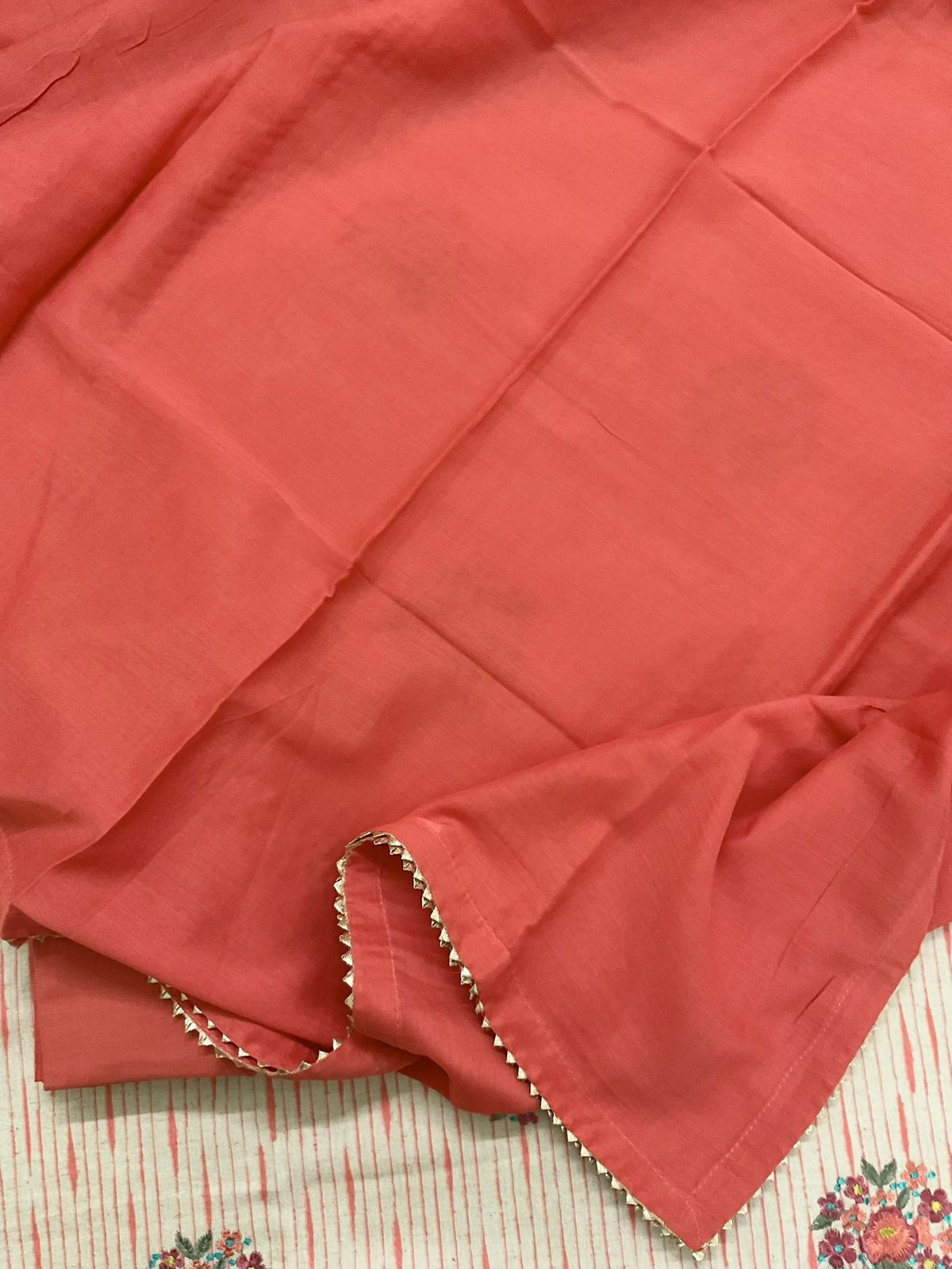 Pure Jute Cotton Printed Embroidered Suit - Peach