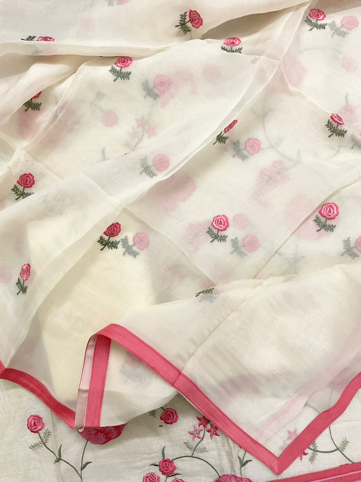 Pure Chanderi Embroidered Suit - Off White