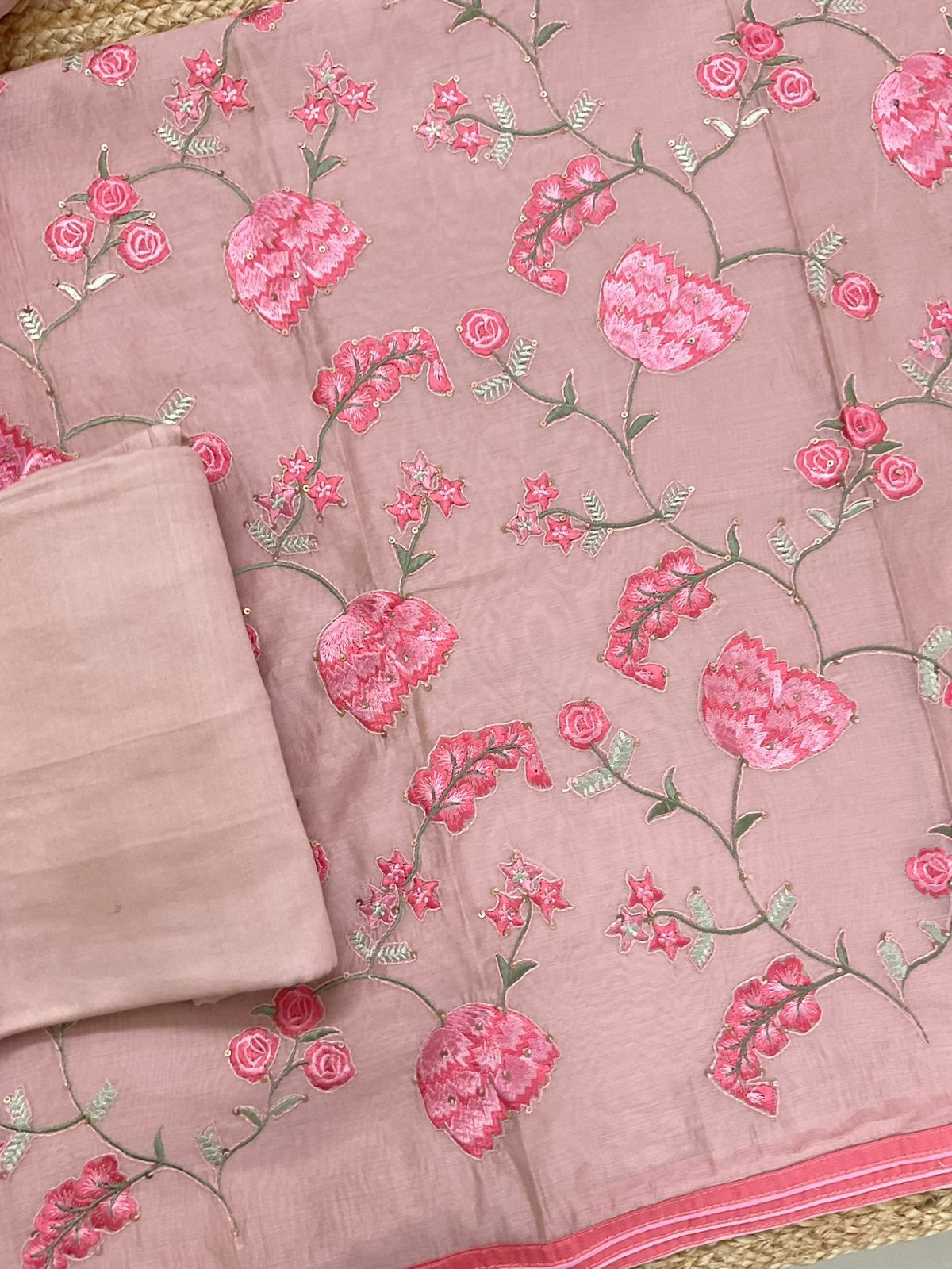 Pure Chanderi Embroidered Suit - Onion Pink