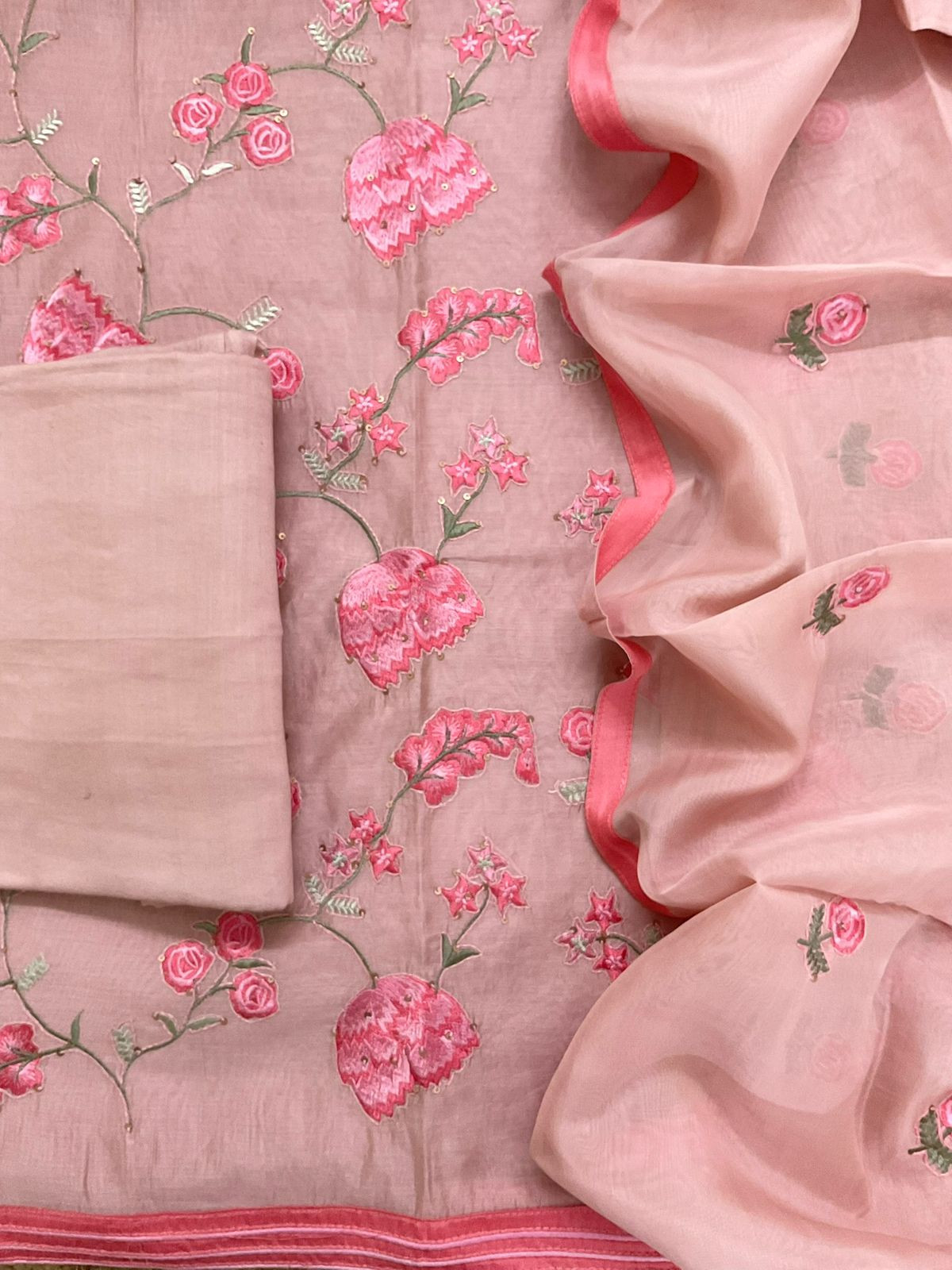 Pure Chanderi Embroidered Suit - Onion Pink
