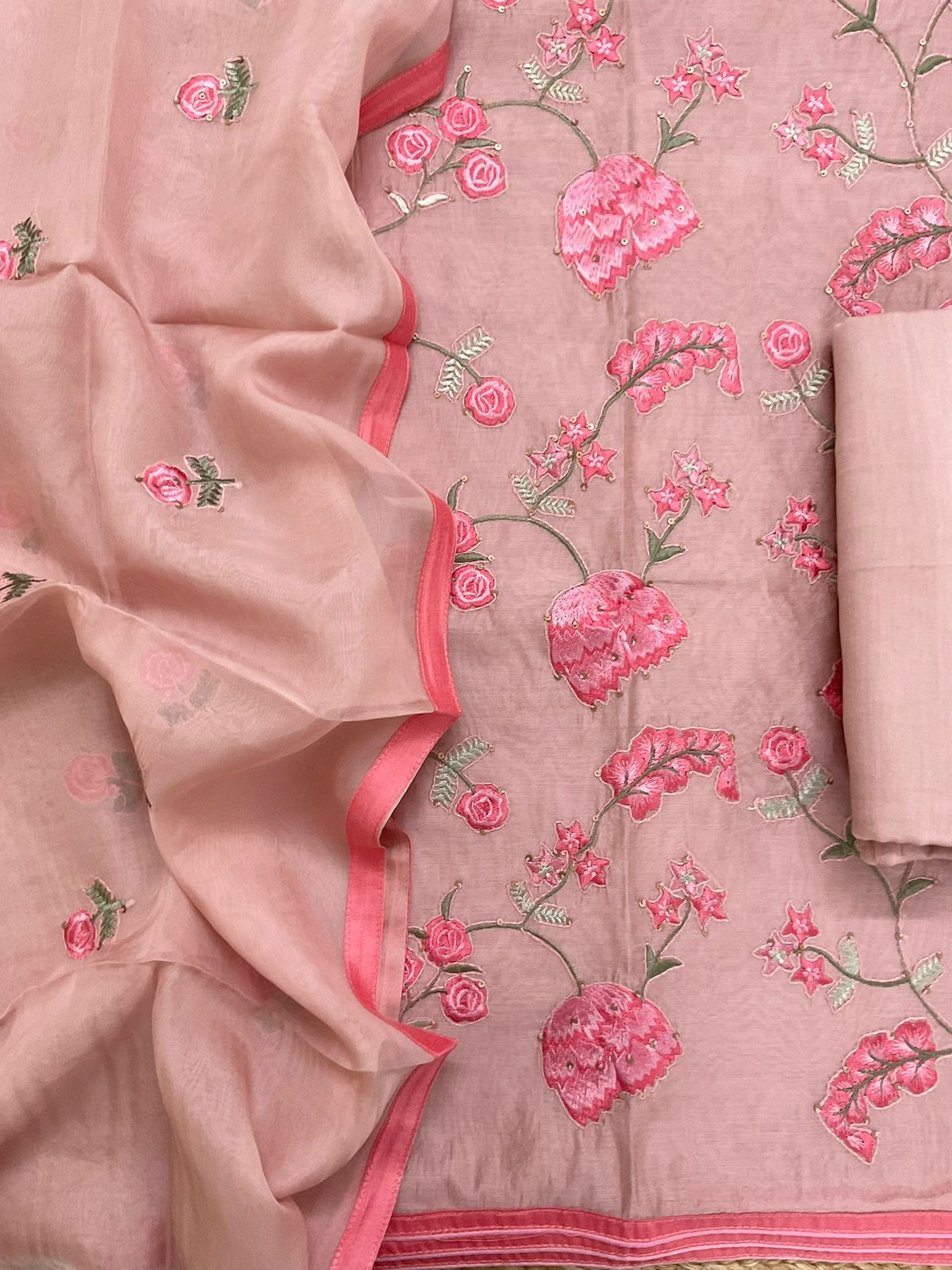 Pure Chanderi Embroidered Suit - Onion Pink
