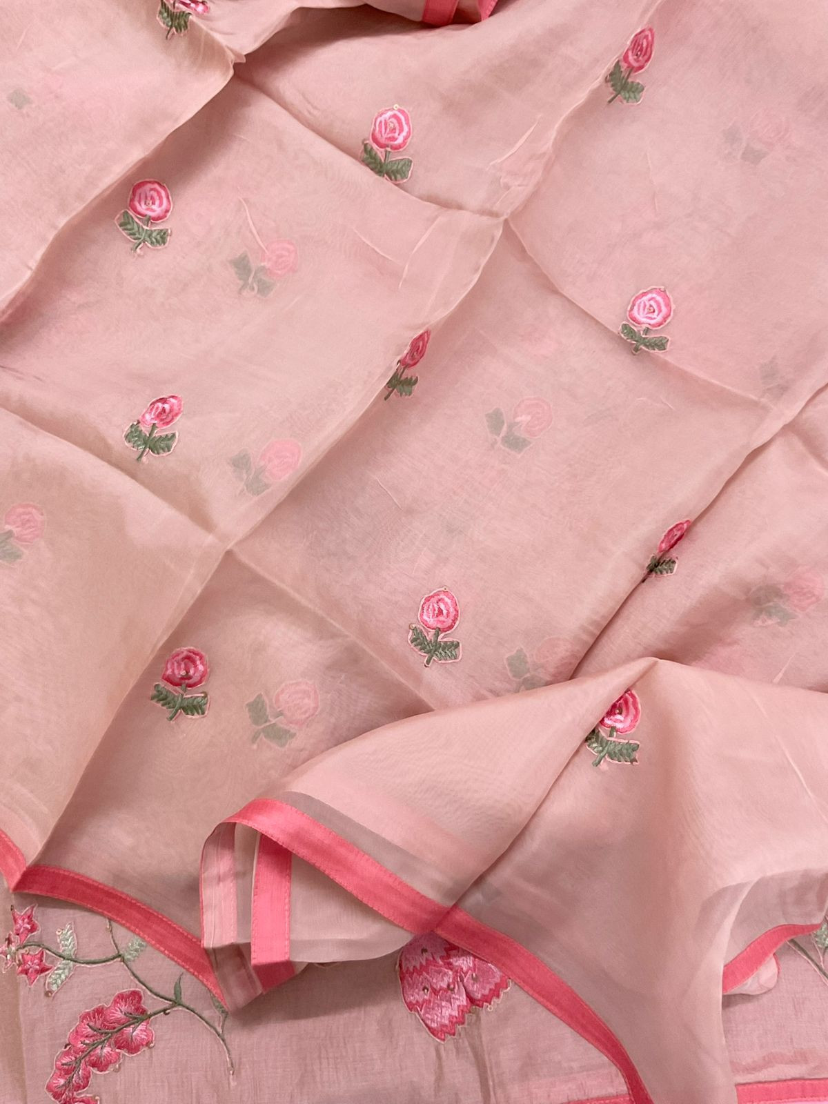 Pure Chanderi Embroidered Suit - Onion Pink