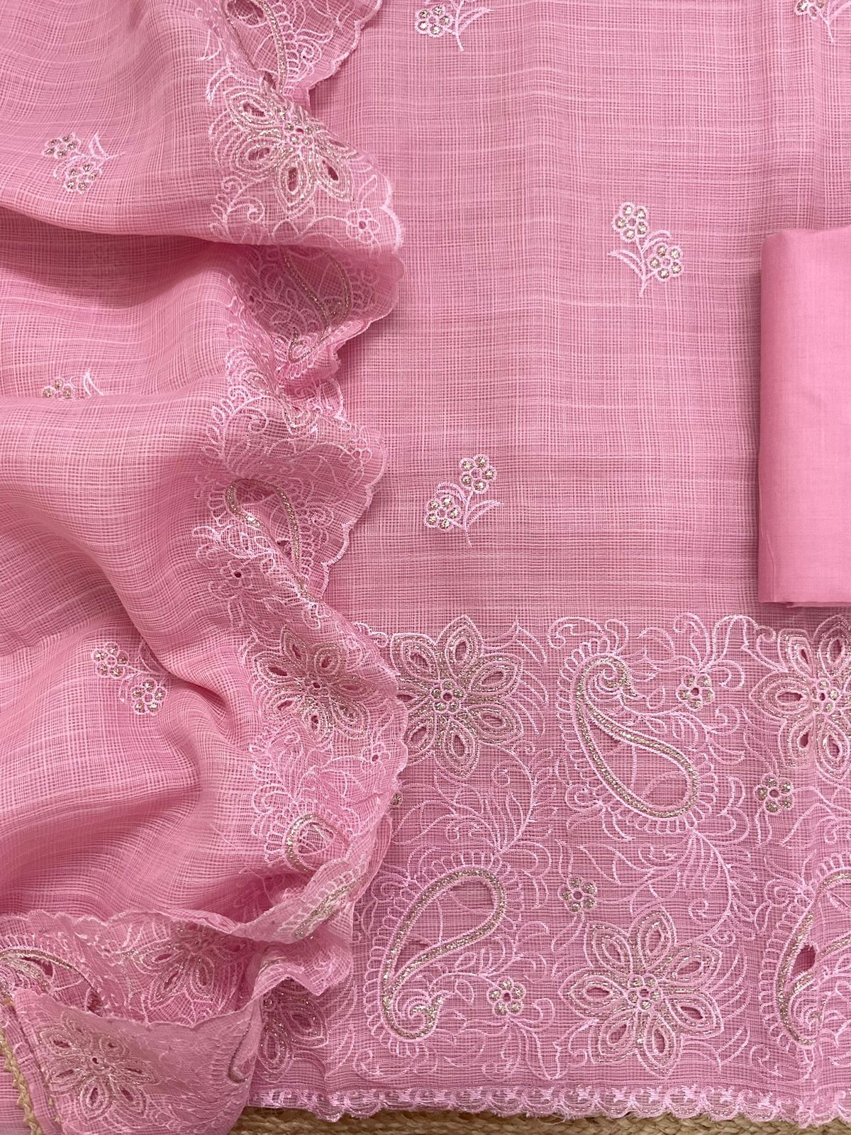 Soft Kota Organza Embroidered Suit - Pink