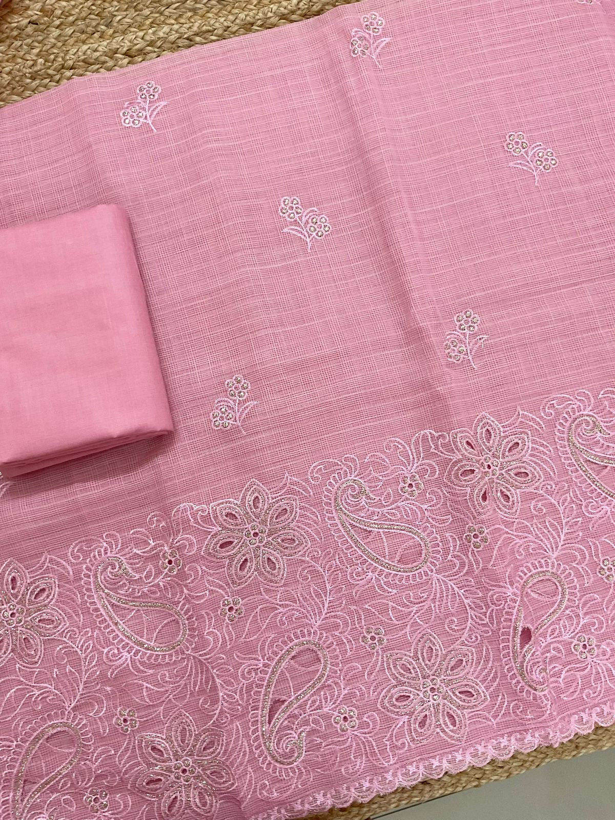 Soft Kota Organza Embroidered Suit - Pink