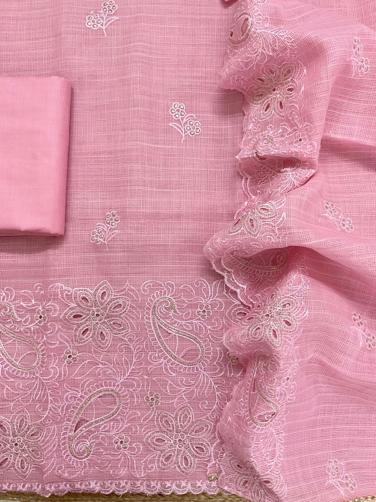 Soft Kota Organza Embroidered Suit - Pink