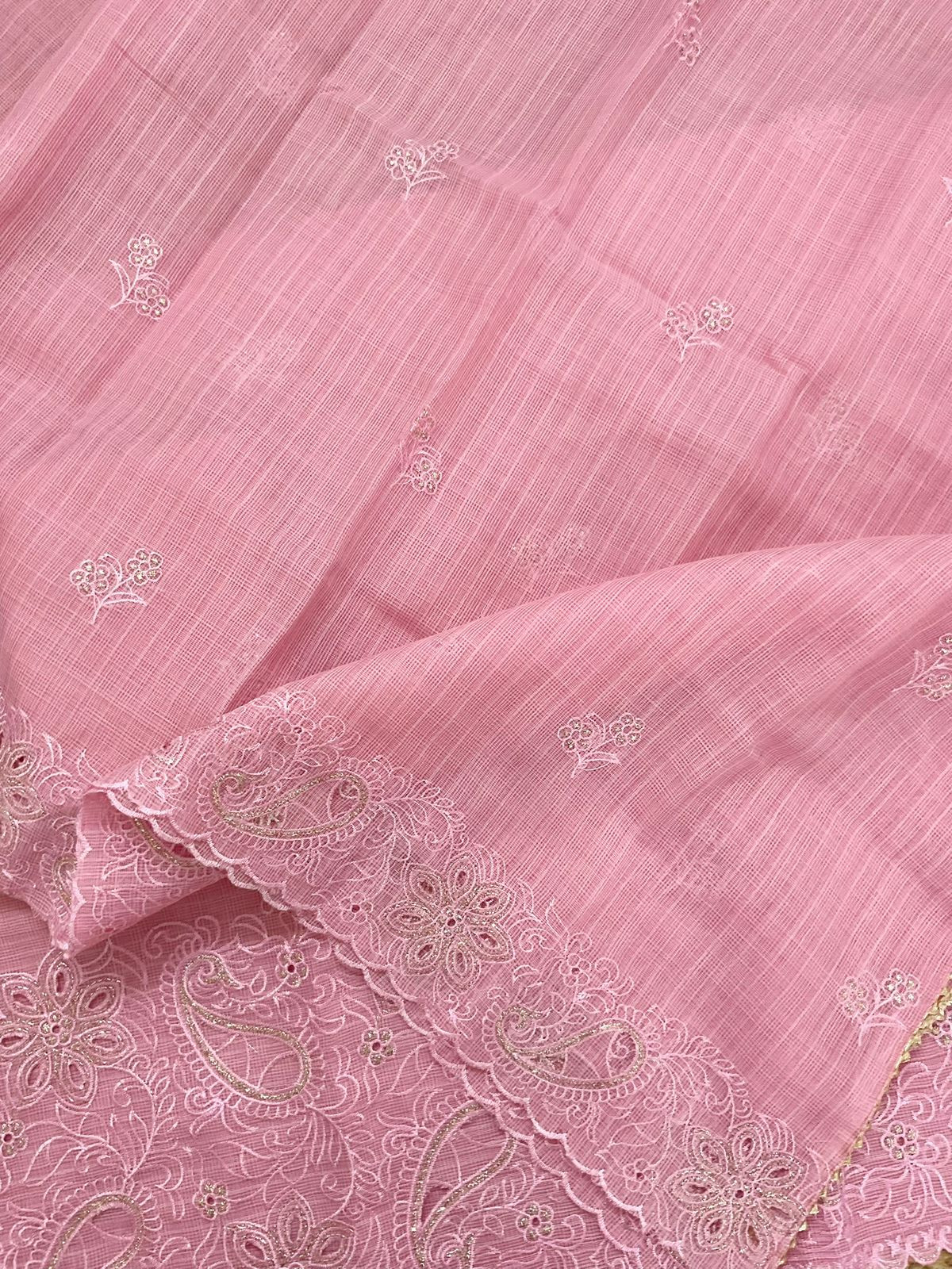 Soft Kota Organza Embroidered Suit - Pink