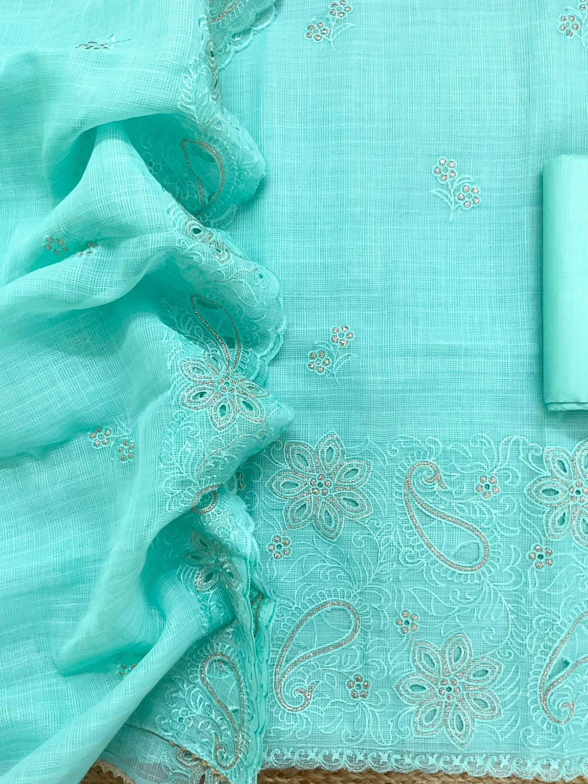 Soft Kota Organza Embroidered Suit - Blue