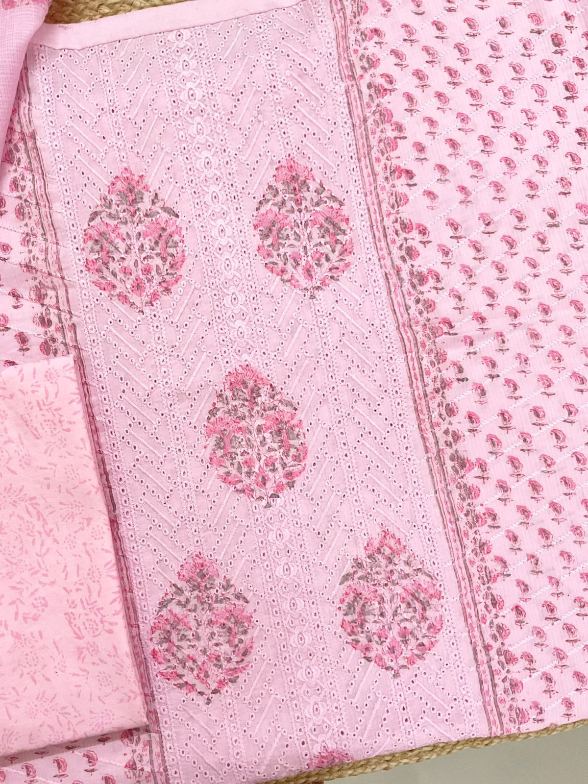 Pure Cotton Printed Embroidered Suit - Pink