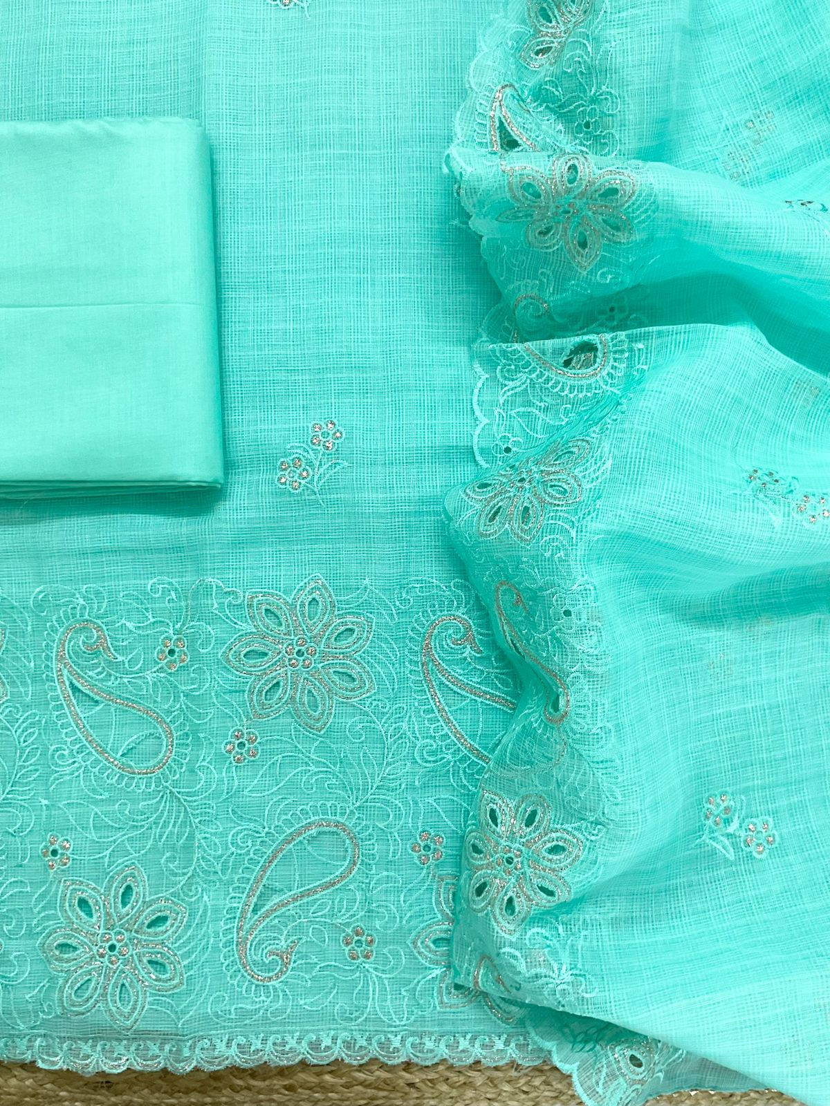 Soft Kota Organza Embroidered Suit - Blue