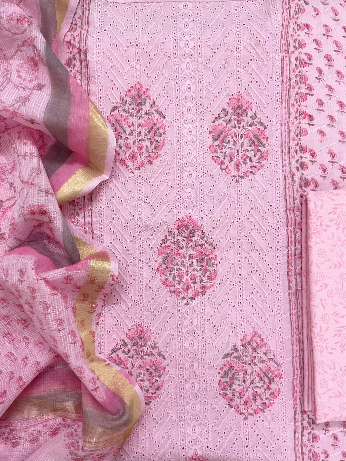 Pure Cotton Printed Embroidered Suit - Pink