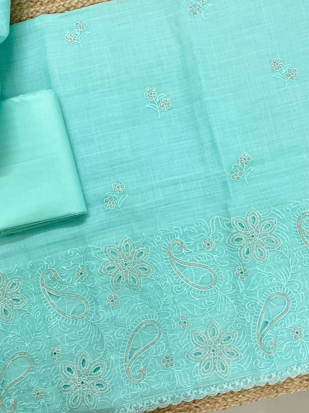 Soft Kota Organza Embroidered Suit - Blue