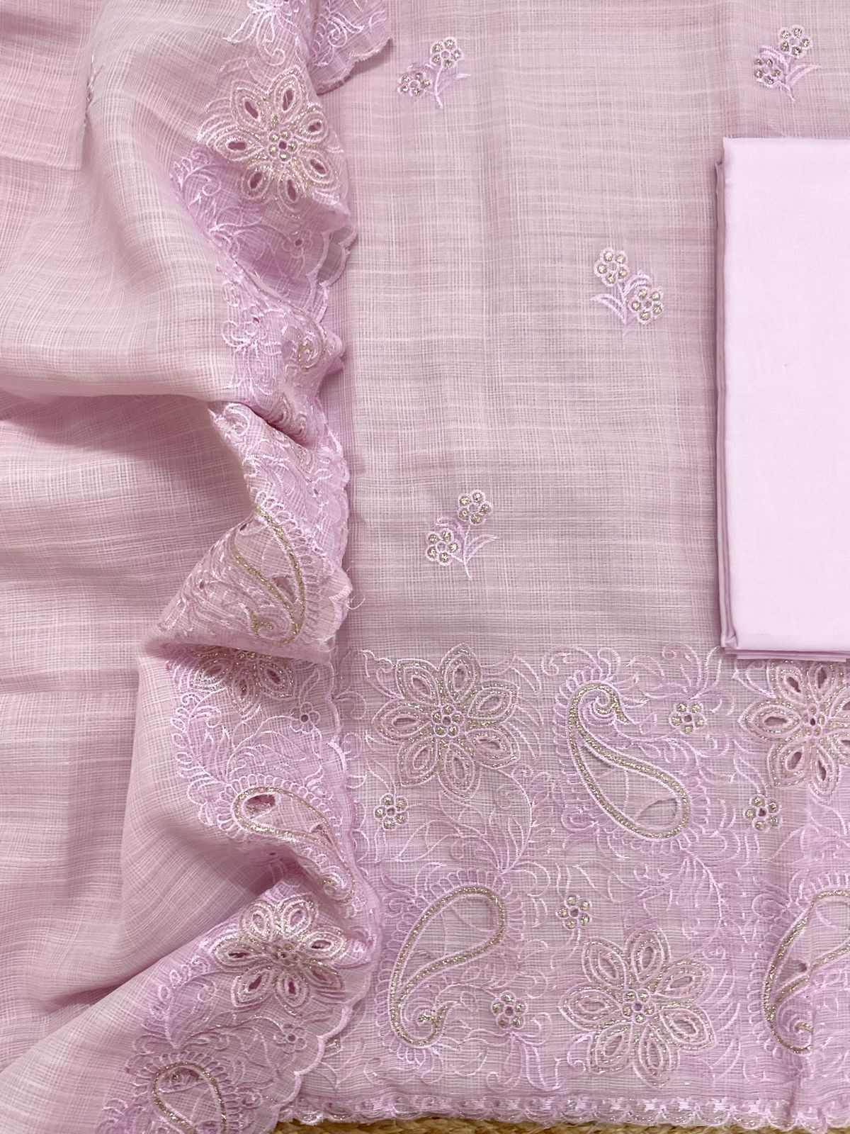 Soft Kota Organza Embroidered Suit - Lavender