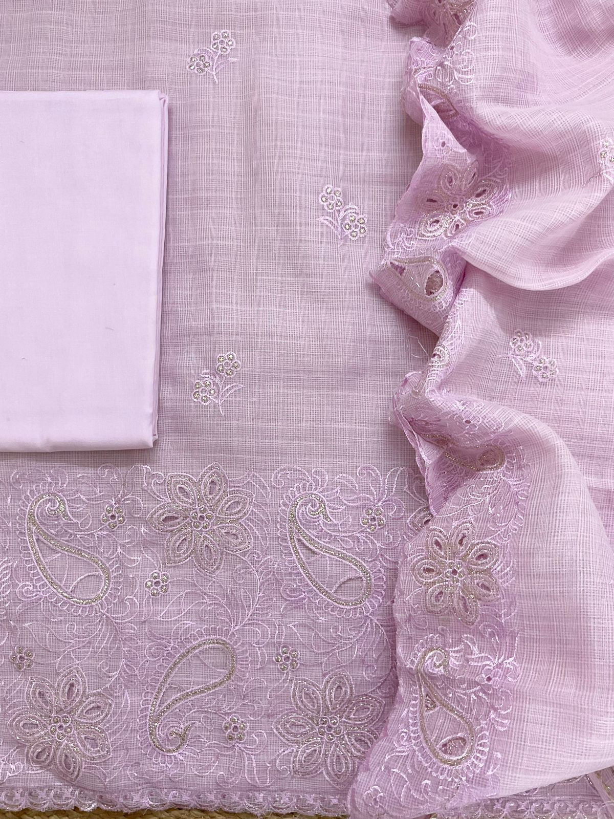Soft Kota Organza Embroidered Suit - Lavender