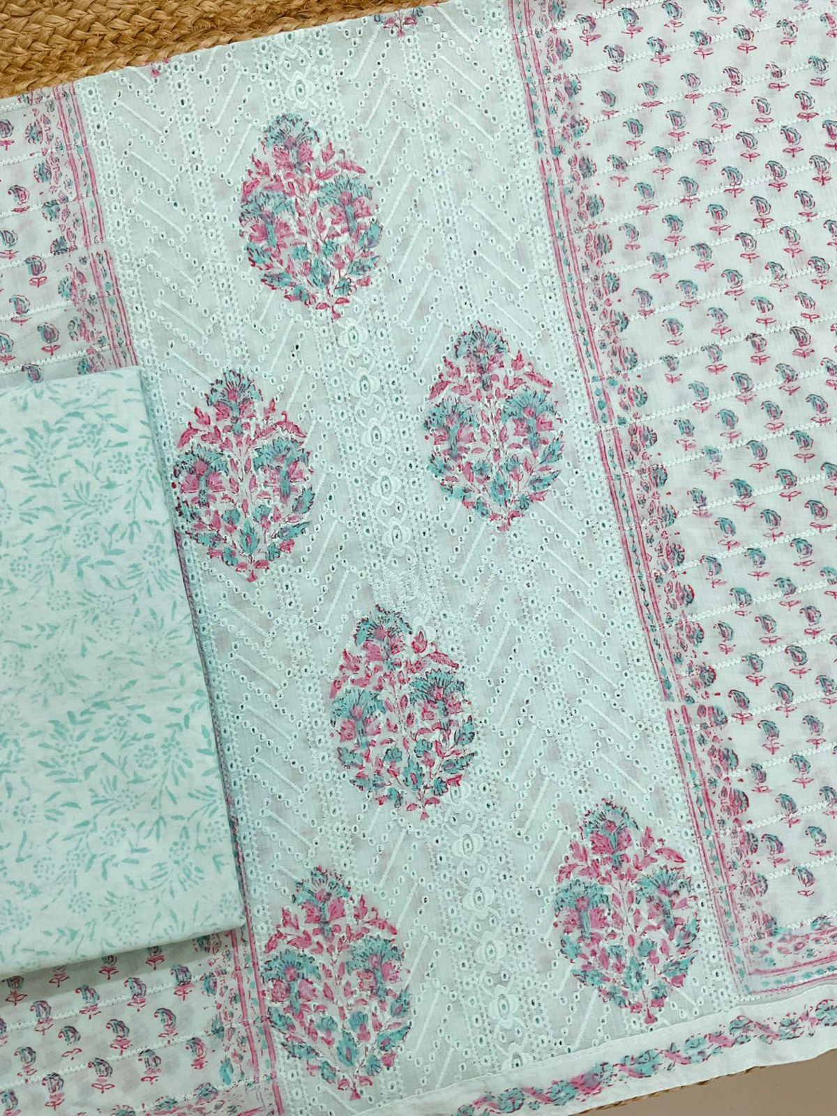 Pure Cotton Printed Embroidered Suit - Blue