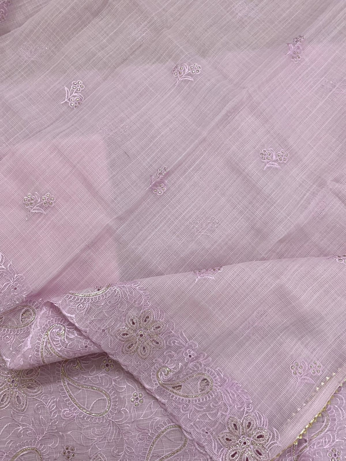 Soft Kota Organza Embroidered Suit - Lavender