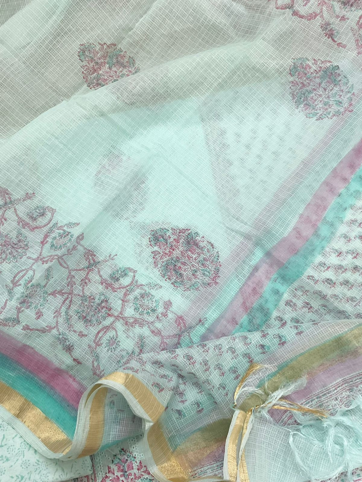 Pure Cotton Printed Embroidered Suit - Blue