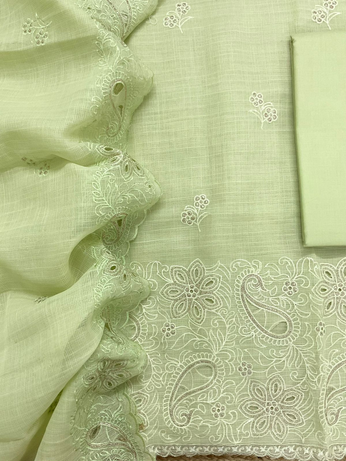 Soft Kota Organza Embroidered Suit - Green