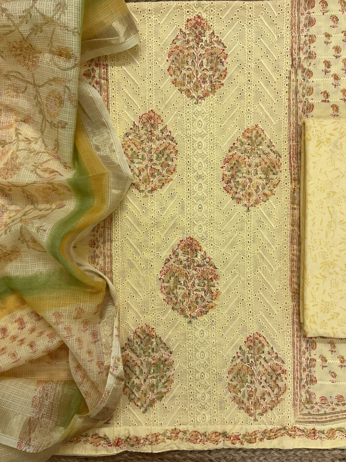 Pure Cotton Printed Embroidered Suit - Yellow