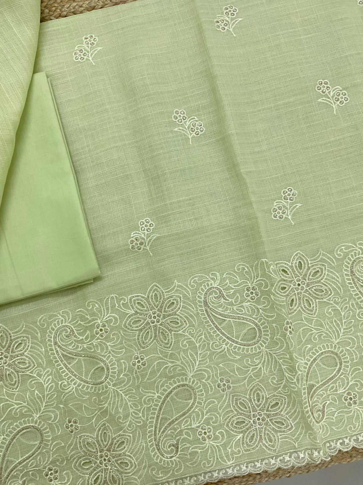 Soft Kota Organza Embroidered Suit - Green