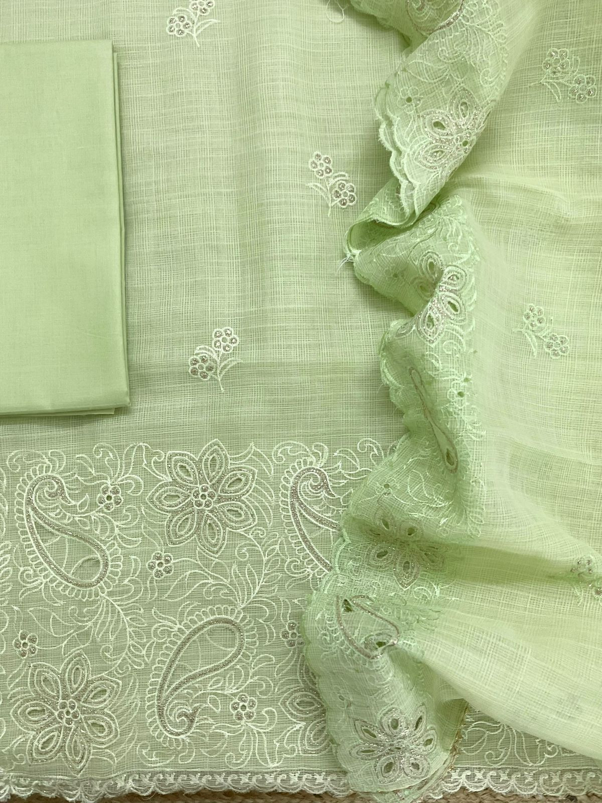 Soft Kota Organza Embroidered Suit - Green