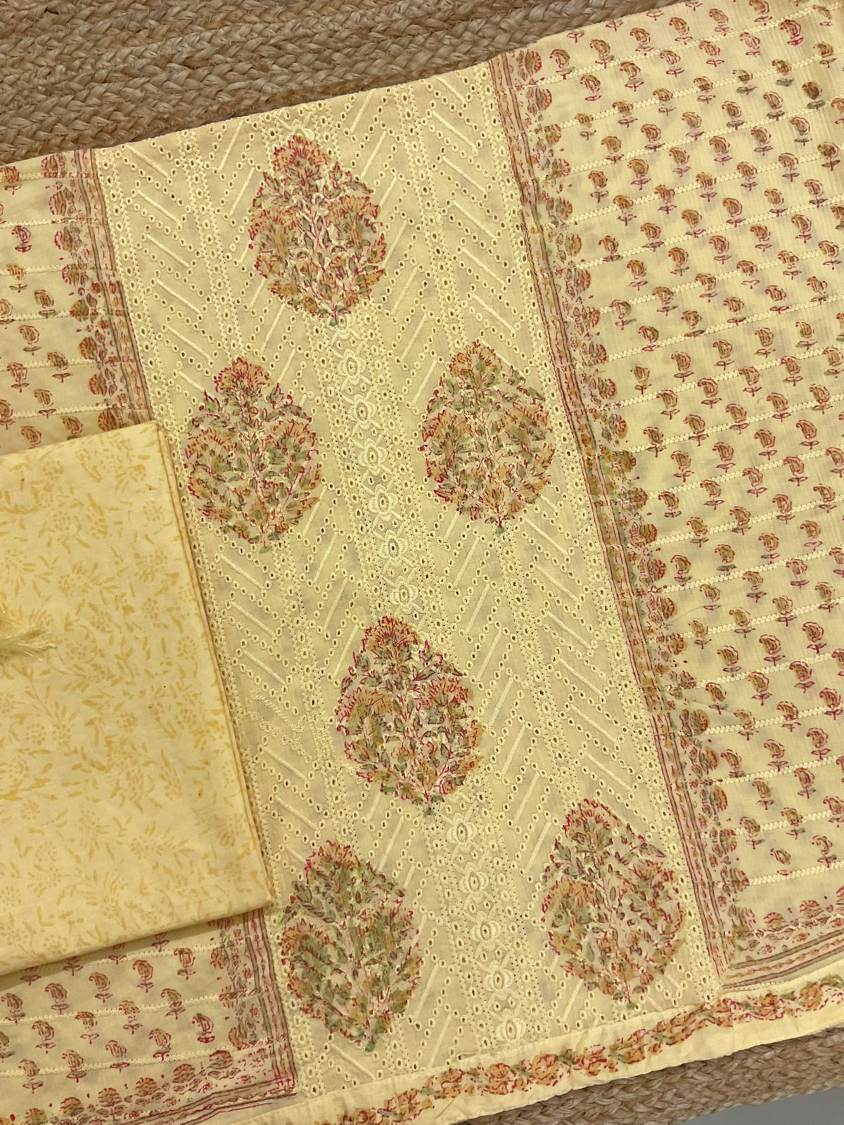 Pure Cotton Printed Embroidered Suit - Yellow