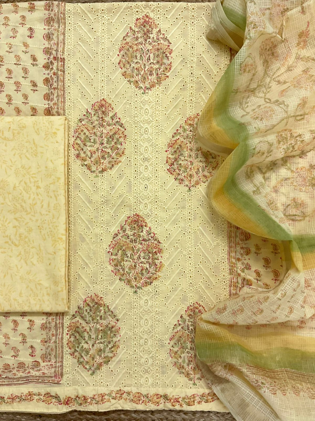 Pure Cotton Printed Embroidered Suit - Yellow