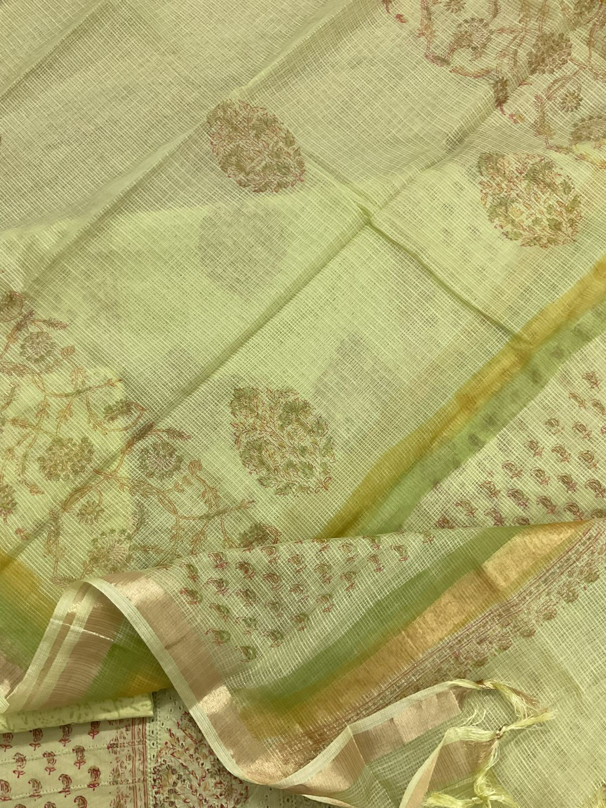 Pure Cotton Printed Embroidered Suit - Green