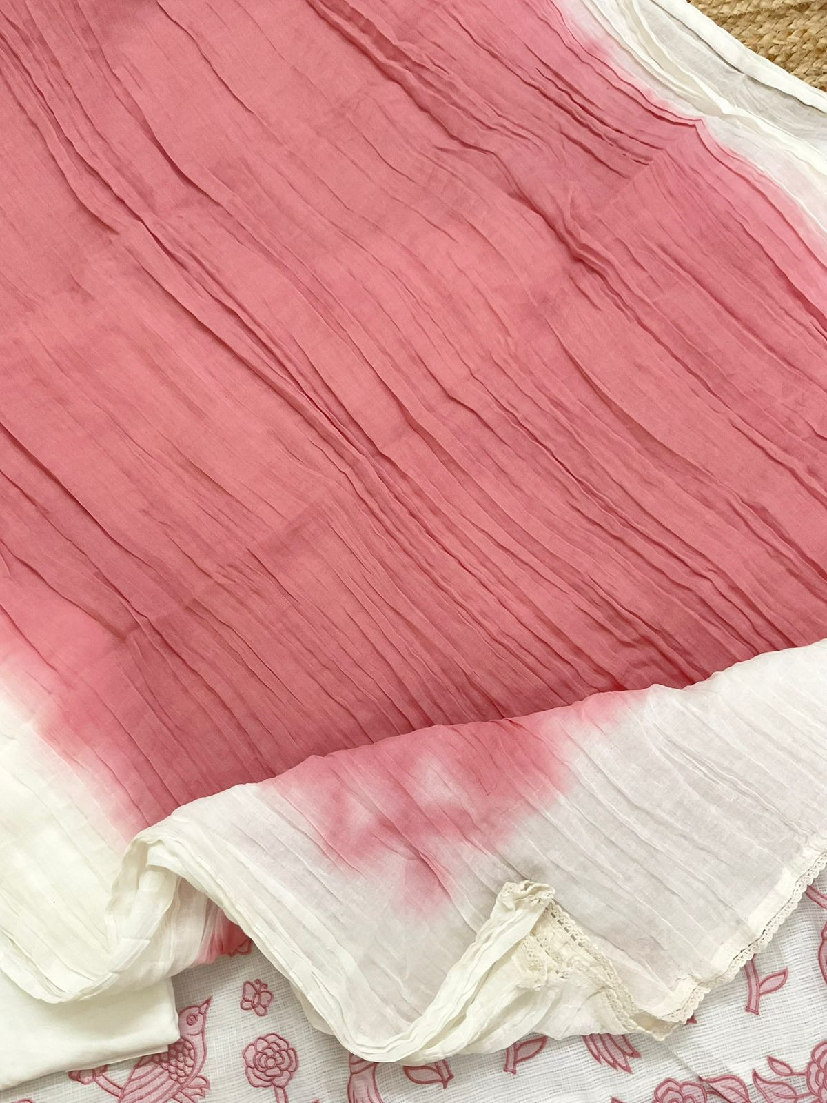 Soft Kota Silk Printed Embroidered Suit - Off White