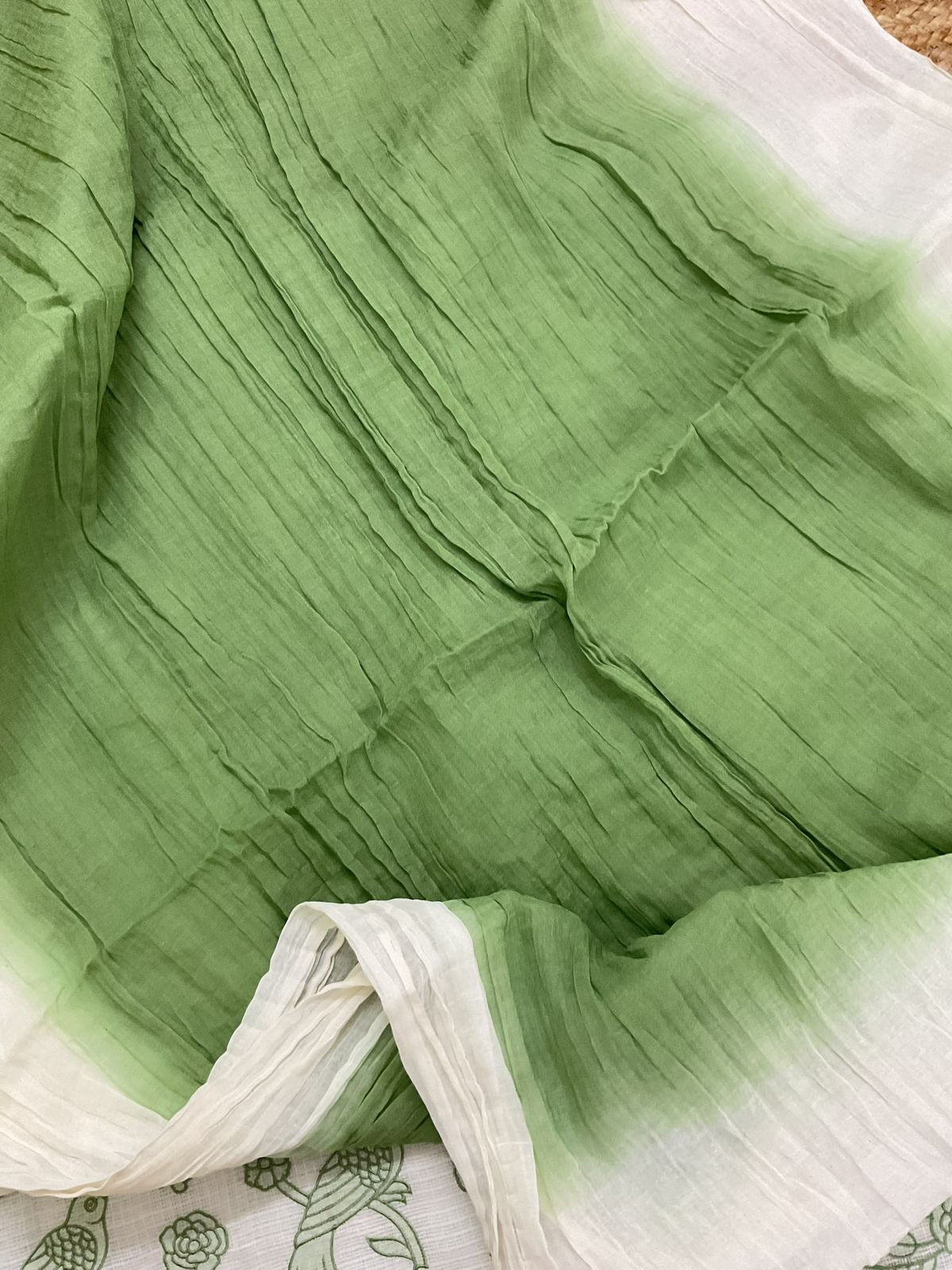 Soft Kota Silk Printed Embroidered Suit - Off White