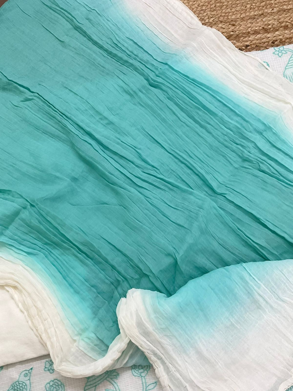 Soft Kota Silk Printed Embroidered Suit - Off White