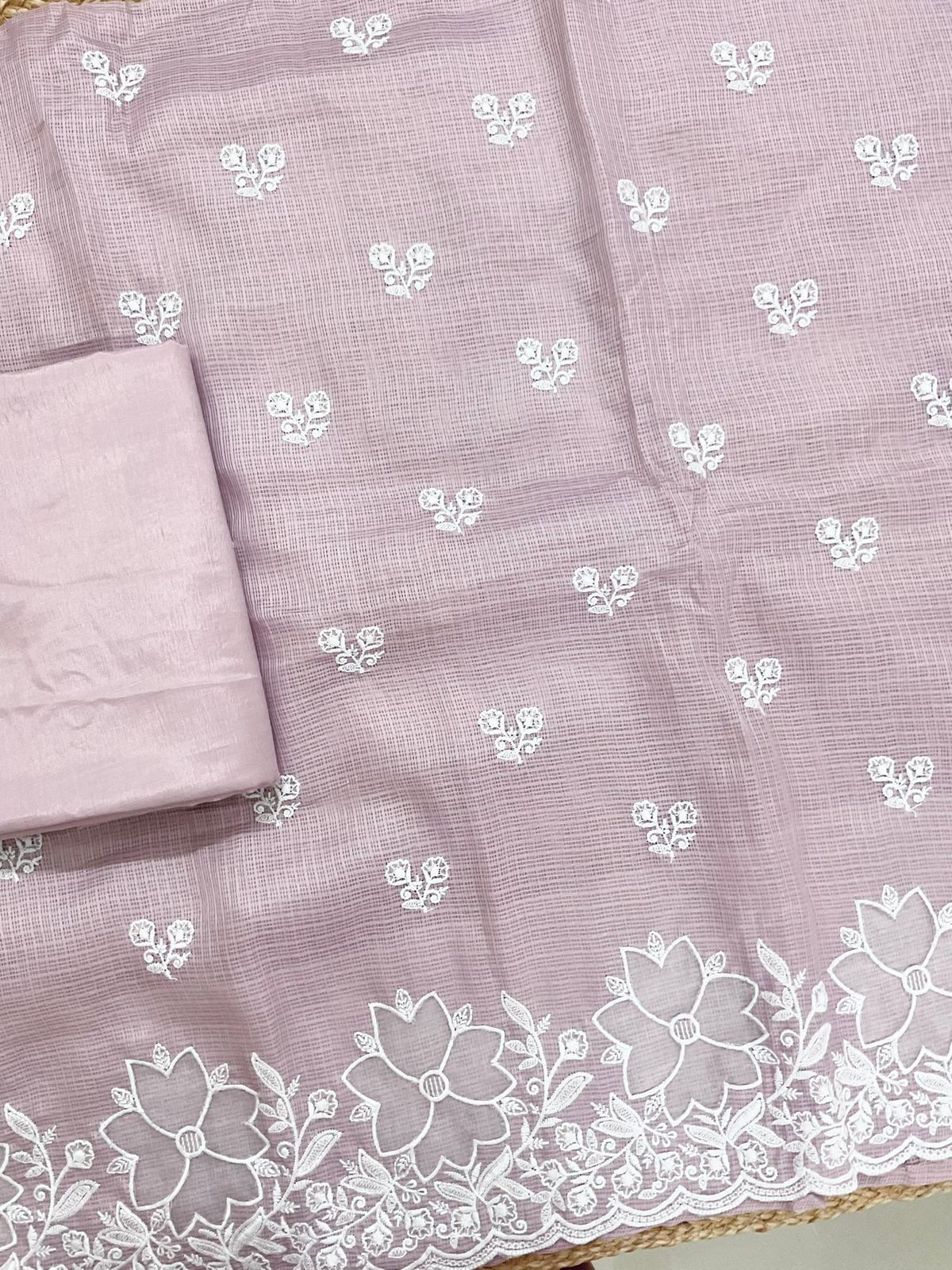 Soft Kota Silk Embroidered Suit - Onion Pink