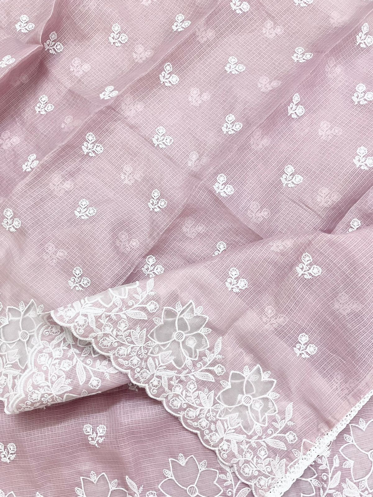 Soft Kota Silk Embroidered Suit - Onion Pink