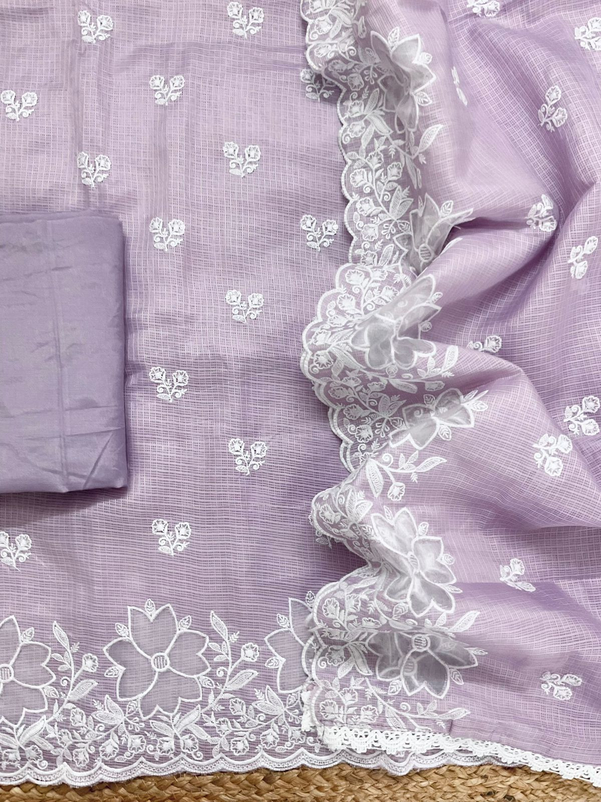 Soft Kota Silk Embroidered Suit - Lavender